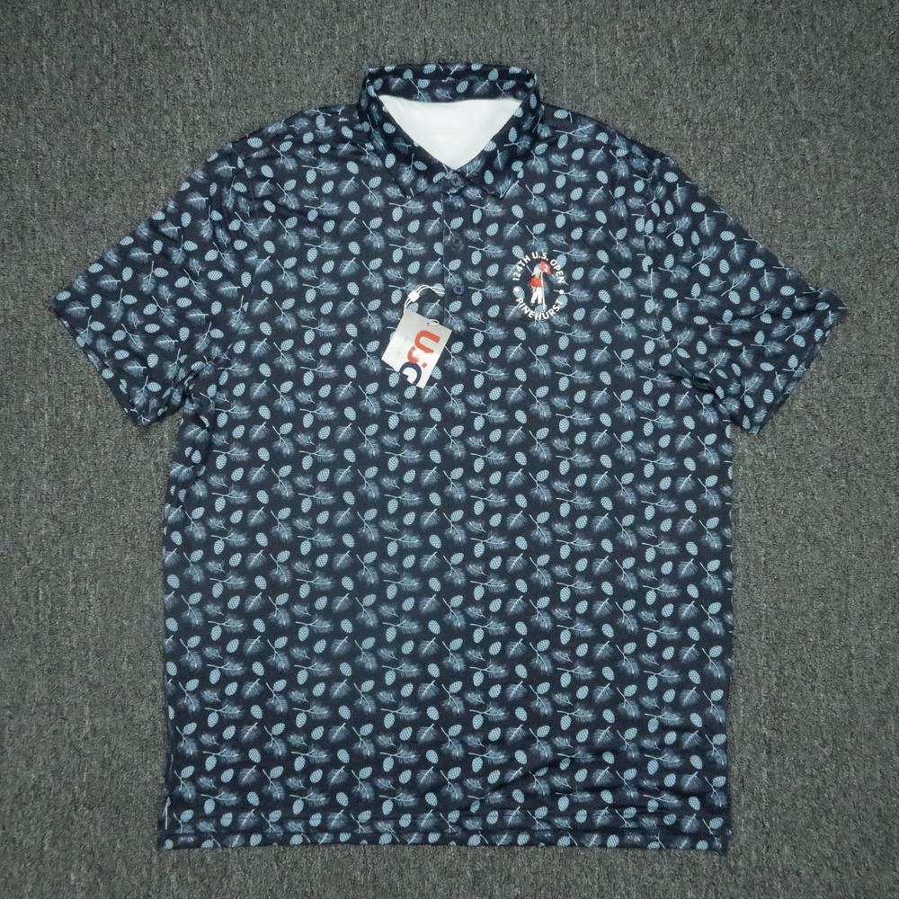 US Open Shirt Mens XL Blue Graphic Short Sleeve Pinehurst Golf Polo NWT